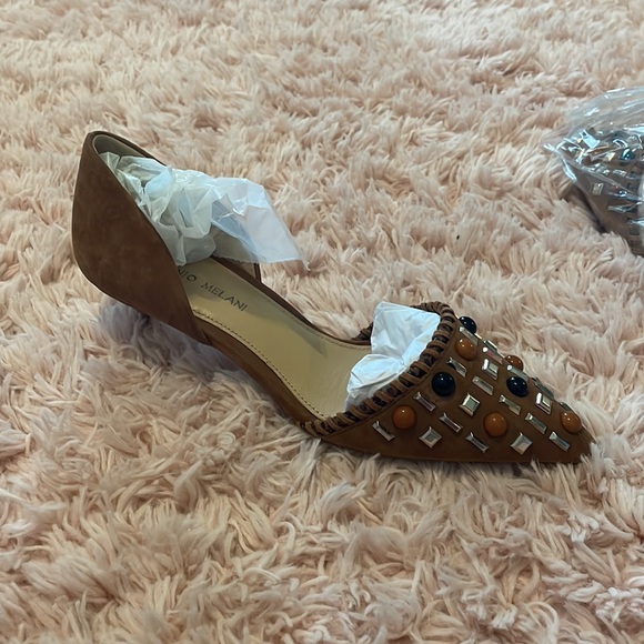 Antonio Melani Vivica Brown Bead Studded Suede Heels - Picture 5 of 8